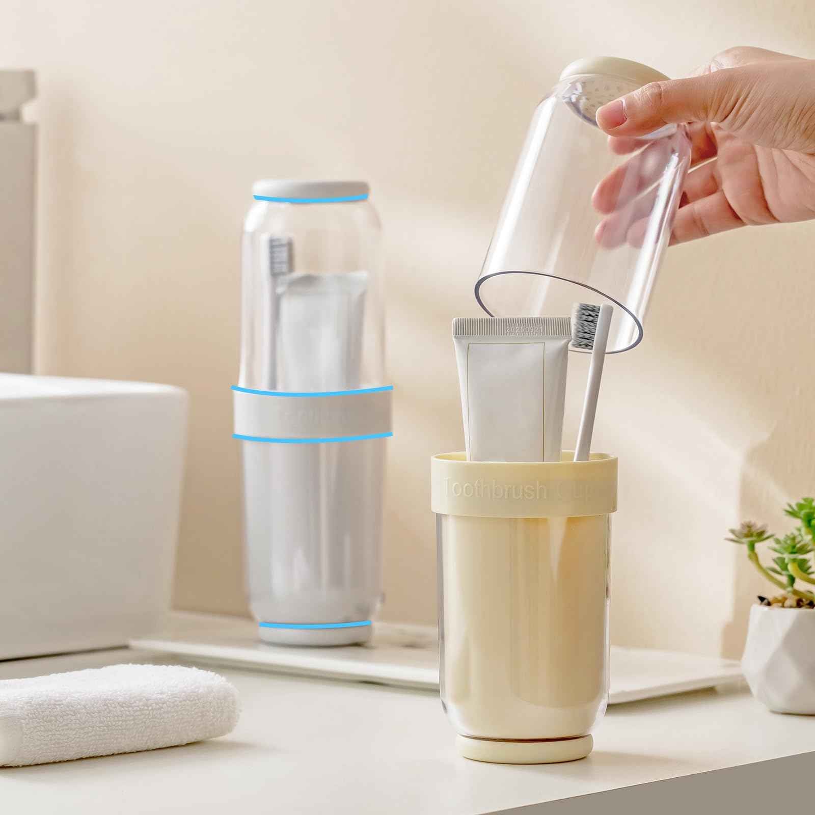 Toothbrush Cup with Cover, Travel Toothbrush Case Portable Toothbrush Holder for Traveling Business Camping School Bathroom (Grey)