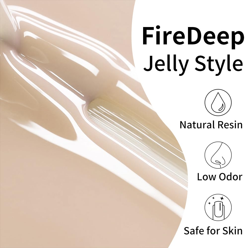 Firedeep Jelly White Gel Nail Polish Sheer Translucent Light Beige White Nail Polish UV/LED Soak Off Gel Polish for Spring Summer French Manicure 0.54 Fl Oz 1Pcs