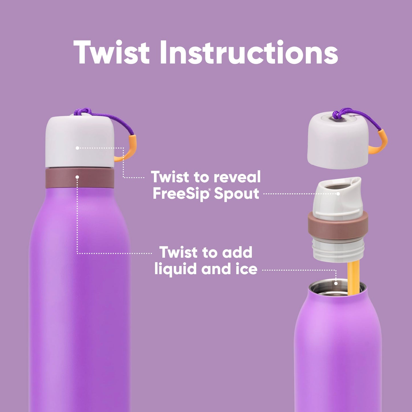 Owala FreeSip Twist Insulated Stainless Steel Water Bottle with Straw for Sports and Travel, BPA-Free, 24-oz, Purple/Purple (California Grapevine)