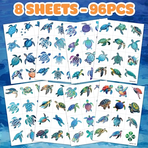 Ocean Turtle Temporary Tattoos 96PCS - 8 Sheets Party Favors