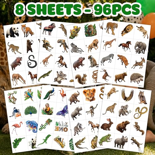 96 PCS Jungle Animal Temporary Tattoos for Kids