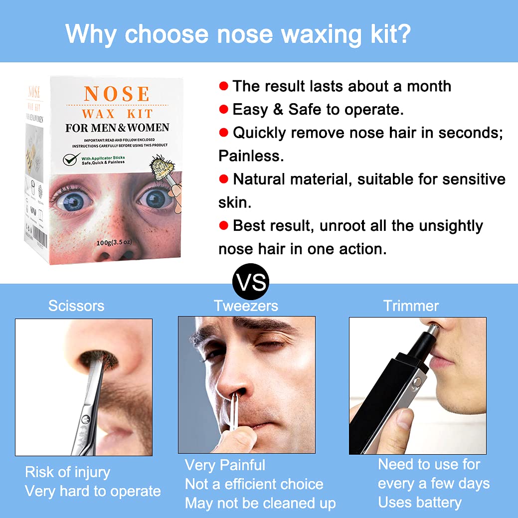 Nose Wax Kit Men 100g Wax, 30 Applicators (15 Times)|Nose Hair Removal Lasting Kit from CoFashion|Nose Hair Wax Kit for Men|Painless Quick & Easy Hair Removal Kit |15 Mustache Guards |15pcs Cups