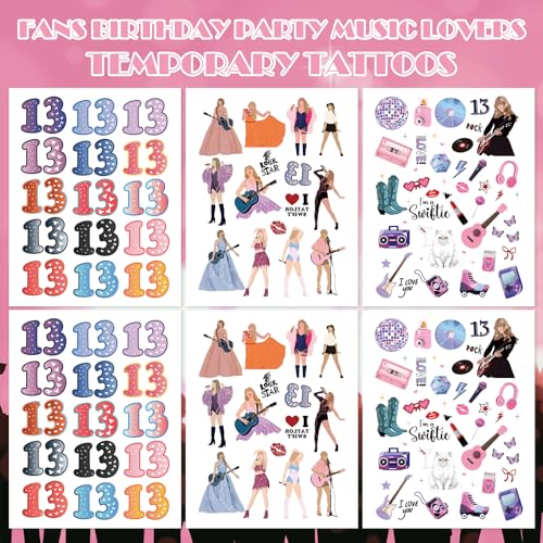 Singer Music Glitter Temporary Tattoos, 6 Sheets