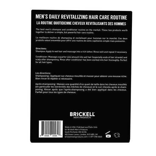 Brickell Men's Daily Revitalizing Hair Care Routine, Shampoo and Conditioner Set For Men, Mint and Tea Tree Oil Shampoo, Strength and Volume Enhancing Conditioner, Natural and Organic, Gift Set