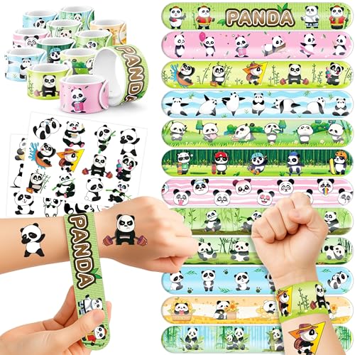 Panda Party Favor Set - 24 Temp Tattoos & 24 Slap Bracelets