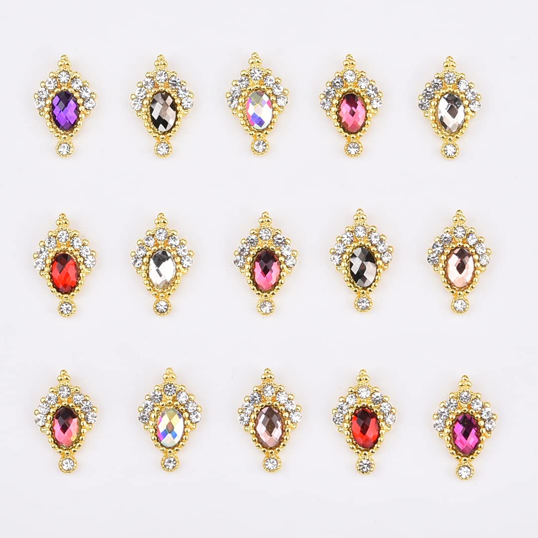 30pcs New Gold Nail Charms Color Gemstone 3D Nail Decor Crystal Luxury Rhinestone Jewels Wholesale Bulk for Acrylic Nails Design Assorted