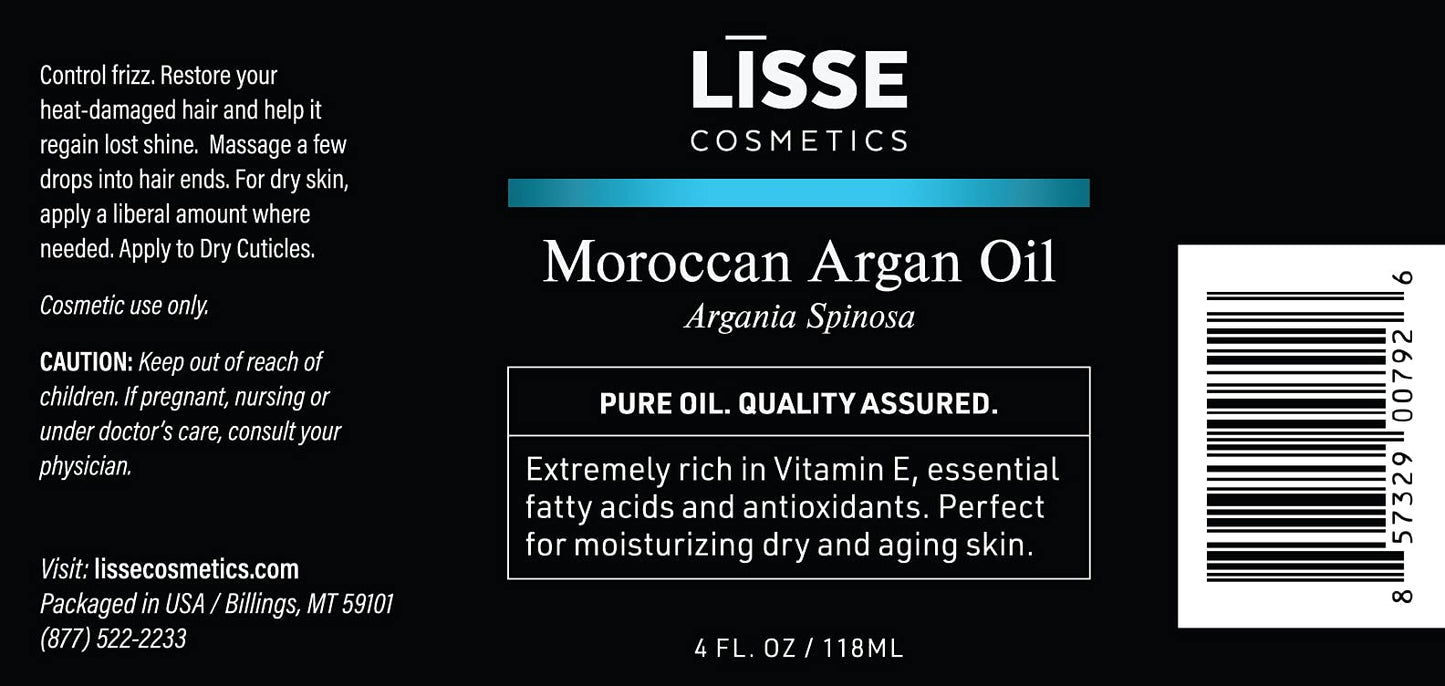 Lisse 100% Pure Moroccan Argan Oil Cosmetic/Therapeutic Grade– Batch Tested and Verified – Premium Quality you can Trust (4 oz)