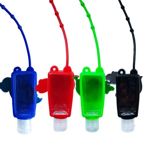 4Pcs Cartoon Kids Empty Travel Bottles Hand Sanitizer Holder with Silicone Case Keychain Carrier, Leak Proof Refillable Portable Travel Containers for Liquid Soap, Lotion (Dinosaur)