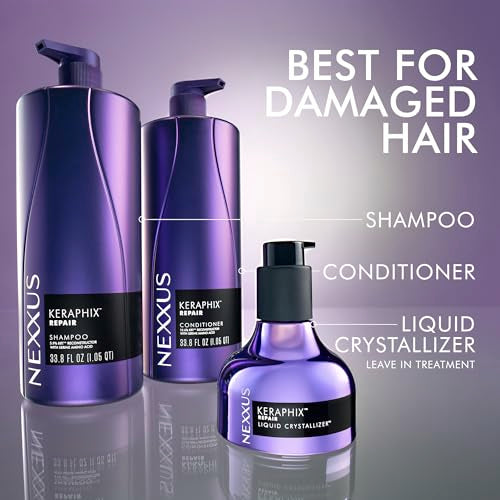 Nexxus KERAPHIX Liquid Crystallizer Hair Strengthening Treatment Reconstructive Leave-In For Damaged Hair Powered by KRT Keratin Resistance Therapy with Liquid Crystal Amino Acids 3.3 fl oz