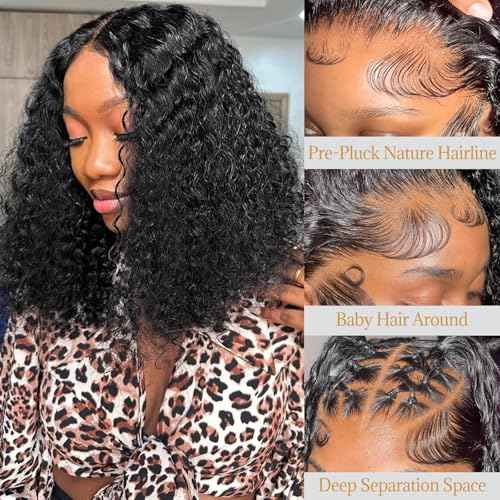 13x4 Lace Front Wig Human Hair Curly Wig 100% Virgin Human Hair Pre Plucked Wigs for Women with Natural Hairline Wet and Wavy Bob Wig 180 Density