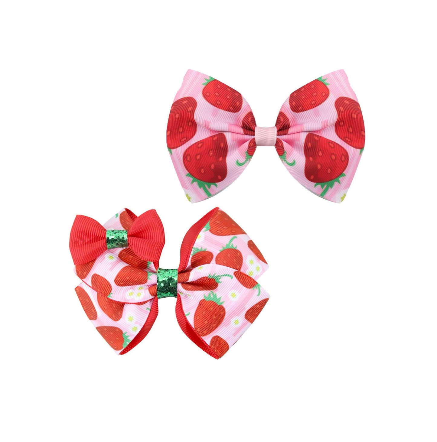 Strawberry Hair Bow Clip Pin Girls Fruit Hair Barrettes Strawberry Ribbon Bow BBG24 (C1-Bow)