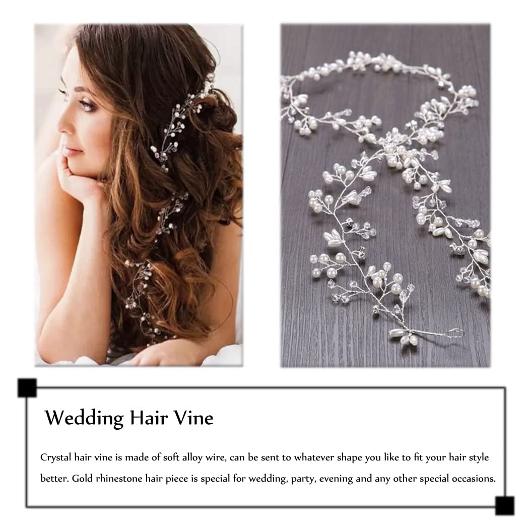 JAKAWIN Bride Pearl Wedding Hair Vine Silver Hair Piece Rhinestone Headpiece Bridal Hair Accessories for Women