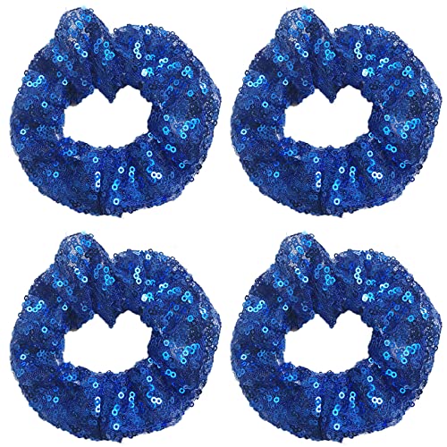 4 Pcs Sparkle Sequin Hair Scrunchie Hair Bobbles Metallic Elastics Ponytail Holders Hair Wrist Ties Bands Cloth Scrunchies for Show Gym Dance Party Club Girl Women (Black)