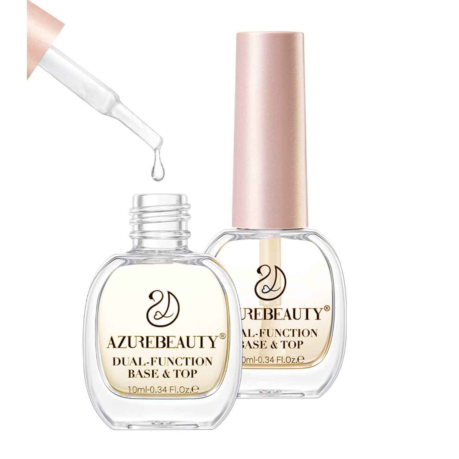 AZUREBEAUTY 2 Pcs 10ml of Light Yellow Clear Nail Polish Top Base Coat Set High Shine Glossy Finish Quick-Dry No U V Needed Low Odor Natural Compatible with Nail Lacquer DIY Salon