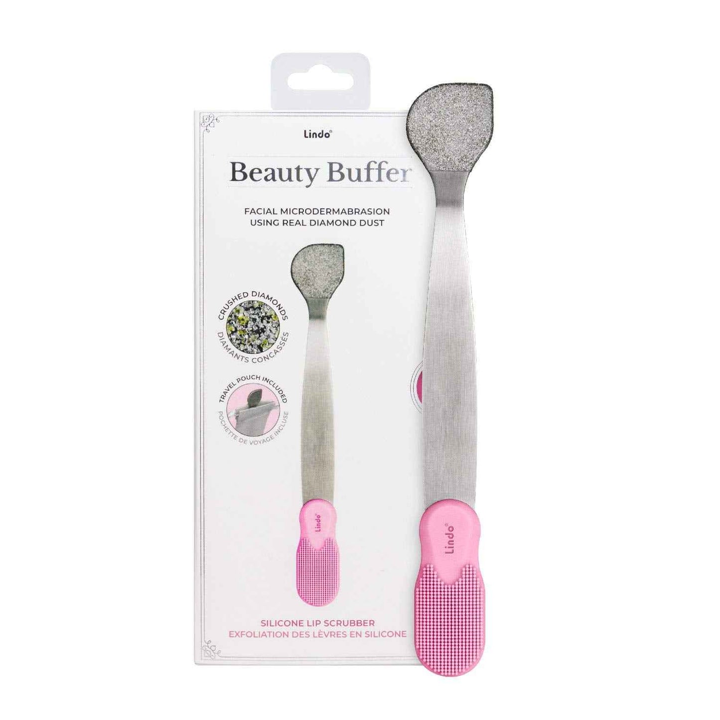 Lindo Beauty Buffer - Microdermabrasion Tool, Diamond Infused, Embedded Silicone Lip Scrubber, For Smooth Skin, Radiant Complexion, Travel Pouch Included (Beauty Buffer with Silicone Lip Scrubber)