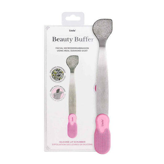 Lindo Beauty Buffer - Microdermabrasion Tool, Diamond Infused, Embedded Silicone Lip Scrubber, For Smooth Skin, Radiant Complexion, Travel Pouch Included (Beauty Buffer with Silicone Lip Scrubber)