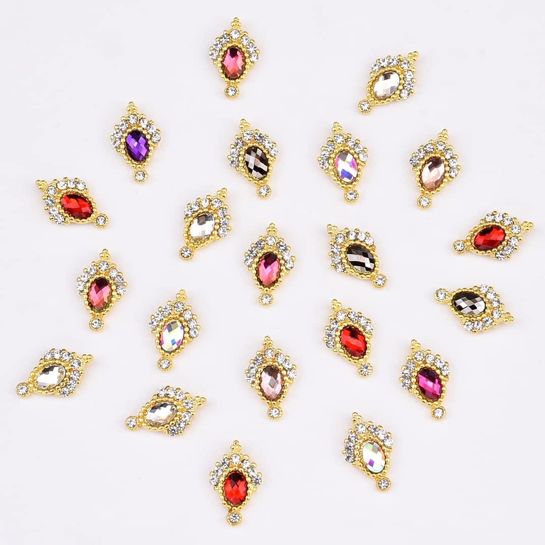 30pcs New Gold Nail Charms Color Gemstone 3D Nail Decor Crystal Luxury Rhinestone Jewels Wholesale Bulk for Acrylic Nails Design Assorted