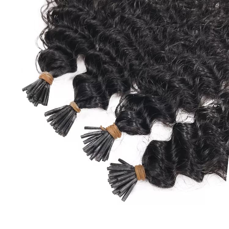 Kinky Curly I Tip Hair Extensions Human Hair Cold Fusion Stick I Tip Hair 18 Inch 100% Remy Hair Extensions Cold Fusion Tipped Hair Extensions for Women Curly Pre Bonded Microlinks Hair Extensions 50G