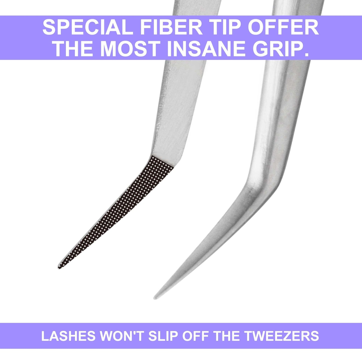 Fiber Tip Lash Tweezers For Eyelash Extension Tweezers Professional Artist Tech Work Kit Tools,Best Volume Eyelash Lashes Extensions Purple Tweezers Precision Supplies (Isolation)