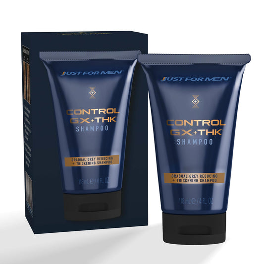 JUST FOR MEN Control GX + THK Thickening Shampoo with Grey Reduction, Shampoo for Thinning Hair with Alpha Keratin, Thickens Hair Up to 20%, Works with Every Hair Texture, 4 oz