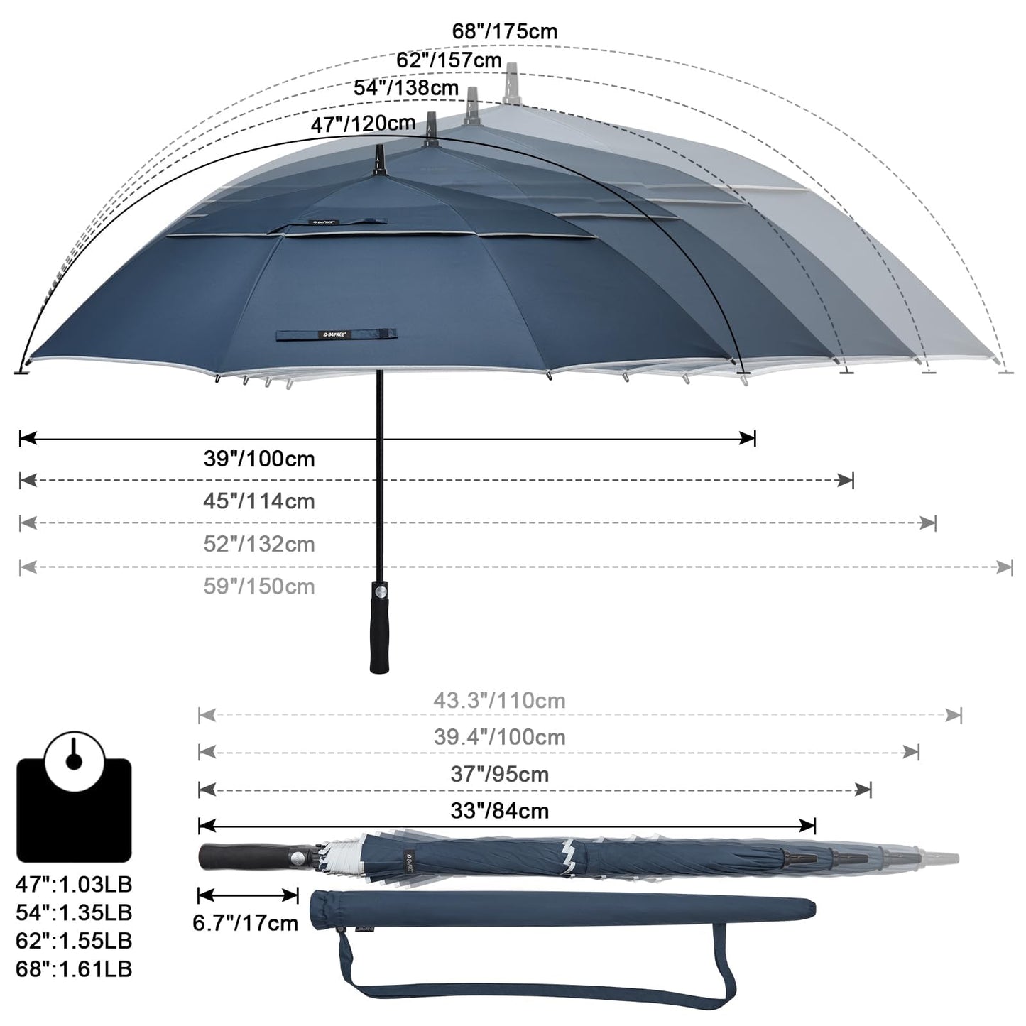 G4Free 72 Inch Automatic Open Golf Umbrella Extra Large Oversize Double Canopy Vented Windproof Waterproof Stick Umbrellas (Blue)