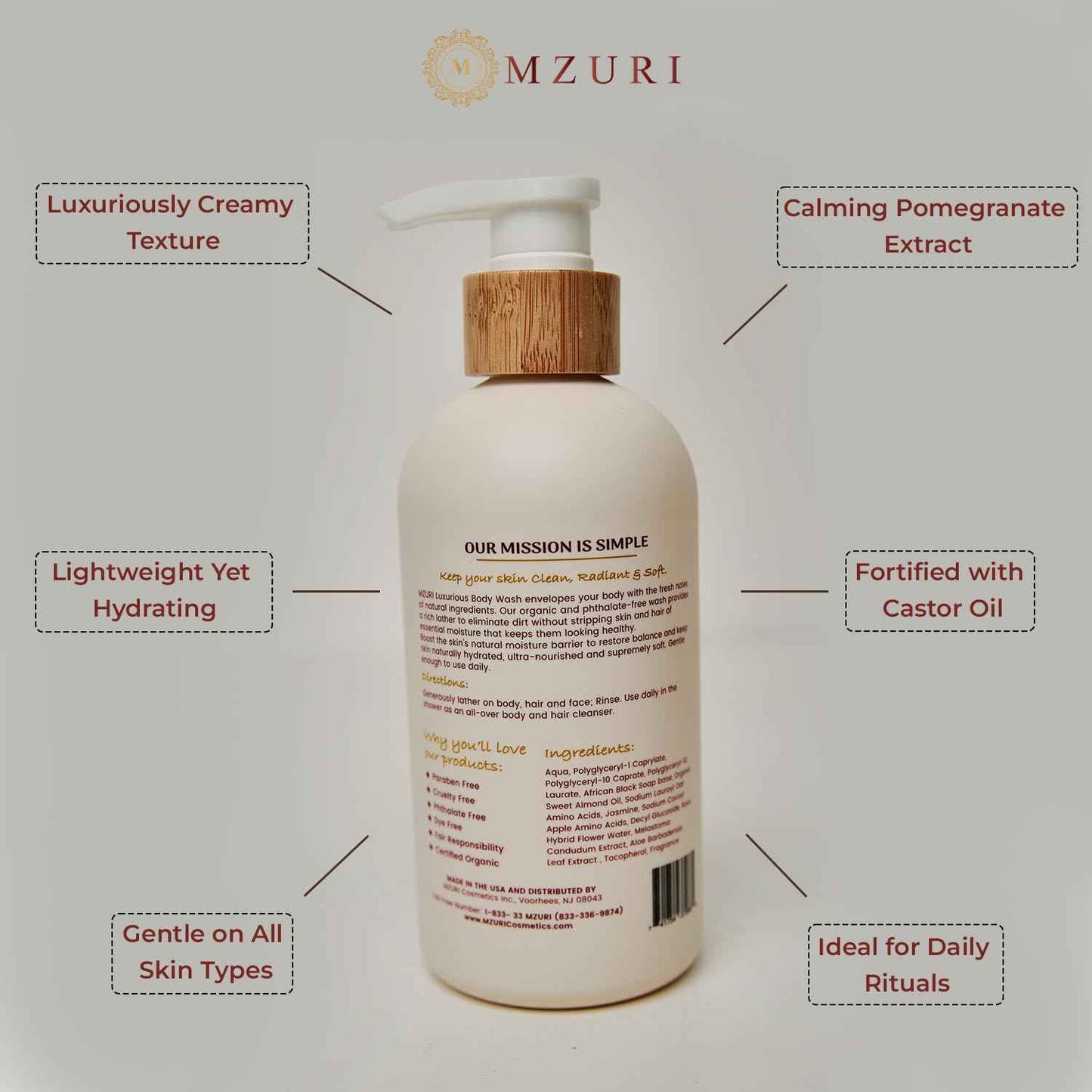 MZURI Body Lotion & Moisturizer – Pomegranate & Aloe Vera | Lightweight, Fast-Absorbing Hydrating Body Lotion for Dry, Sensitive Skin | Paraben-Free Daily Body Care | 16 fl oz