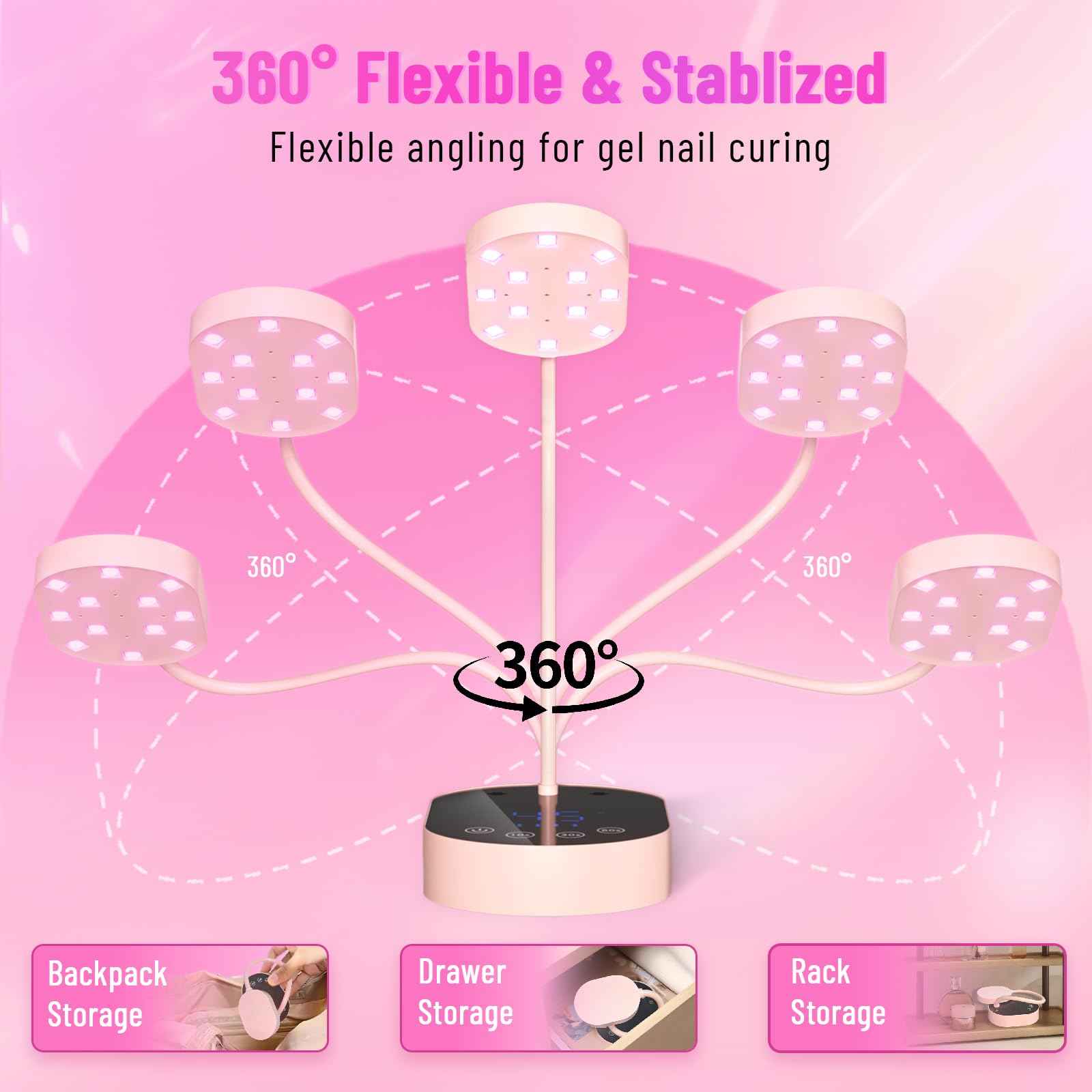 TCHMCITY UV Nail Lamp, 72W Mini Cordless Gel x Nail Lamp Flash Cure, Auto Sensor Gooseneck Portable USB Gel Nail Dryer U V Light with 3 Timers and LCD Display for Home DIY