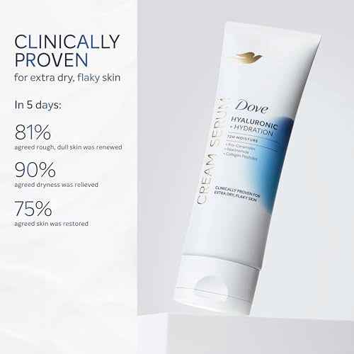 Dove Cream Serum Hyaluronic + Hydration for Extra Dry, Flaky Skin, with Pro-Ceramides, Niacinamide and Collagen Peptides Lotion, 8 oz