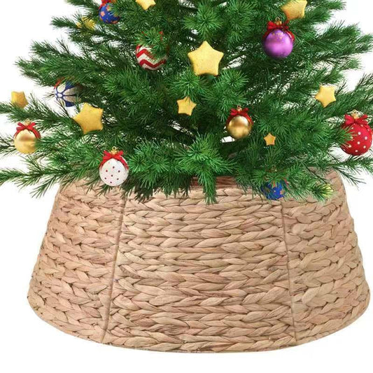 Dxiguso Rattan Christmas Tree Collar for Artificial Trees, Hand Woven Wicker Christmas Tree Skirt, Farmhouse Christmas Tree Base Cover, Natural Color 24-inch Christmas Tree Base for 4-9 Feet Tree