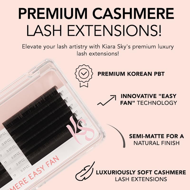 KIARA SKY LASH Premium Cashmere Easy Fan Lash Extensions | Soft Semi-matte natural finish | Fans like Butter | For Professional Eyelash Extensions Use Only | Black, (C-0.05-8MM)