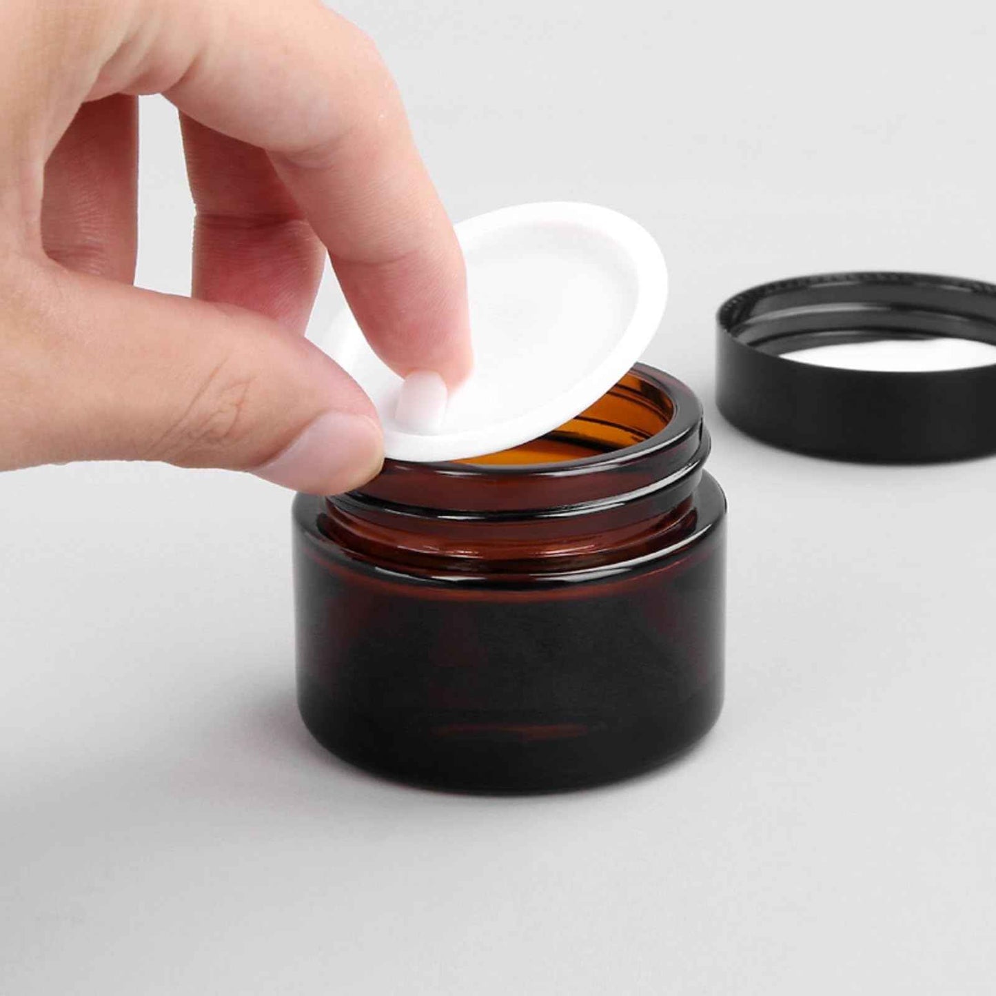 Zentriqlla 36 Pack 1oz Amber Glass Jars with Black Lids, Small Round Cosmetic Jars with with Inner Liners, Glass Containers for Homemade Creams, Candle, Skincare, Lotion, Travel