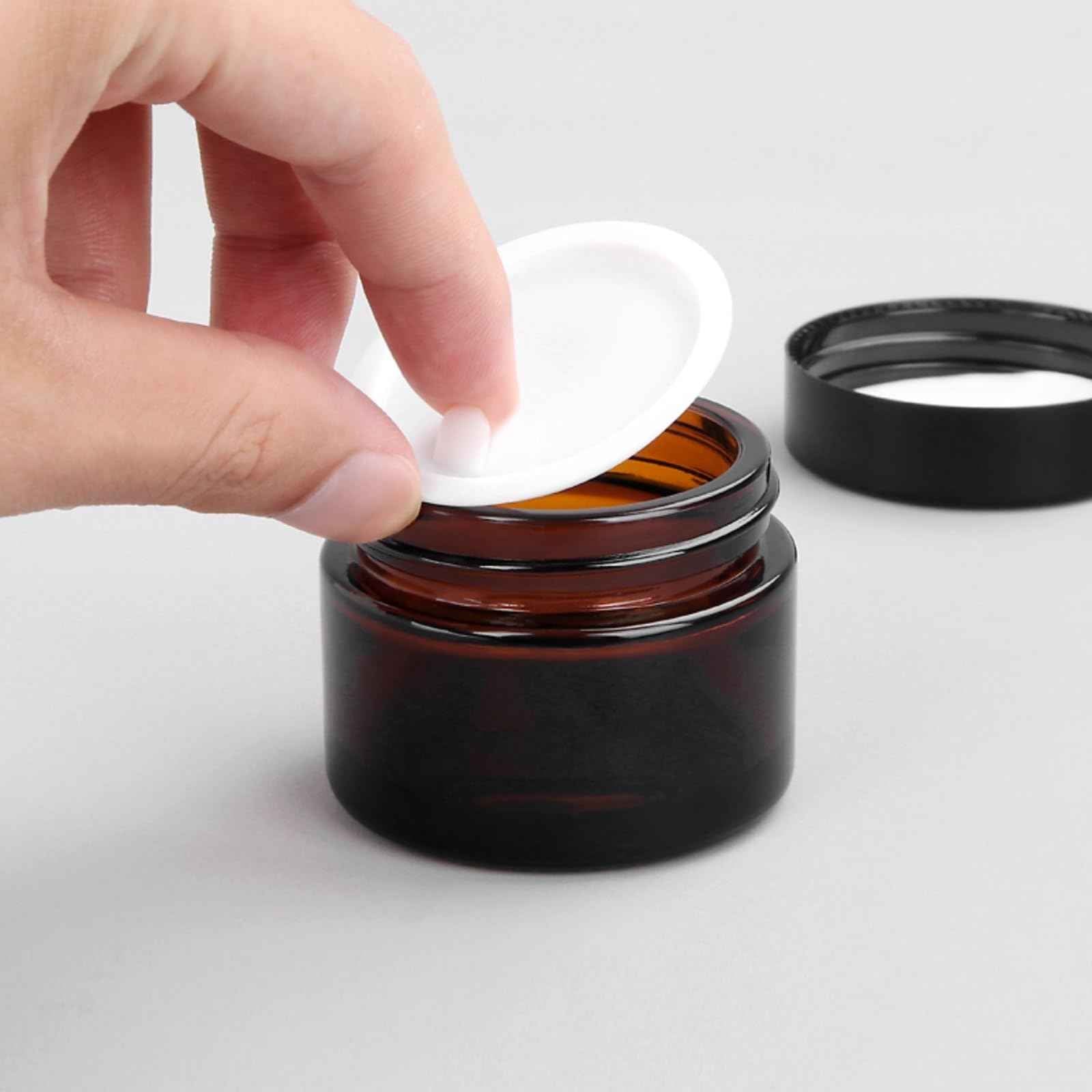 Zentriqlla 36 Pack 1oz Amber Glass Jars with Black Lids, Small Round Cosmetic Jars with with Inner Liners, Glass Containers for Homemade Creams, Candle, Skincare, Lotion, Travel