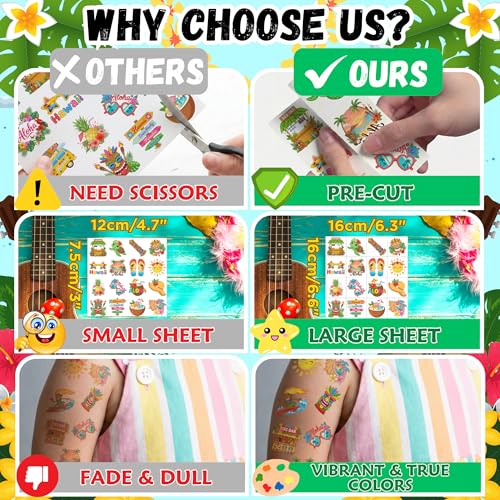 96PCS Hawaiian Luau Temporary Tattoos - Tropical Party Favors