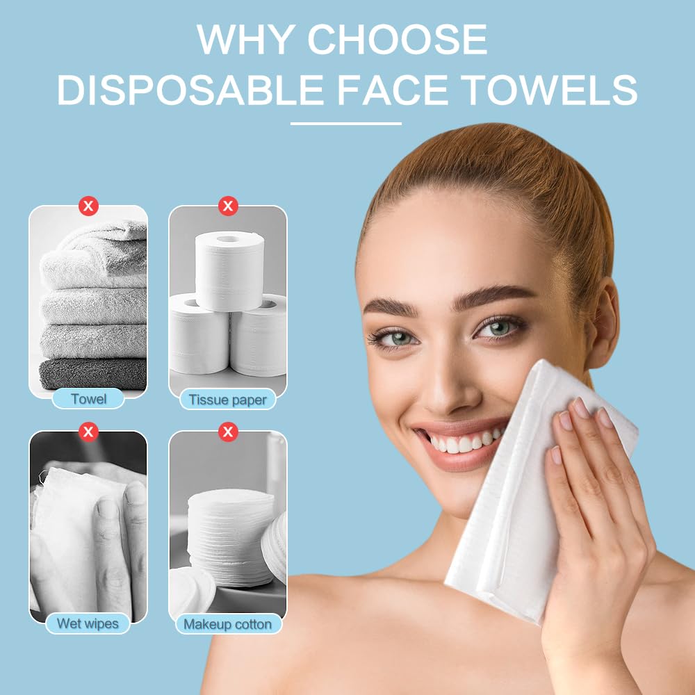 Kinhwa Disposable Cotton Face Towels Super Thick NO Chemical Smells Wipes Hypoallergenic Makeup Remover Dry Suitable for All Skin Types Including (White, 100Count)