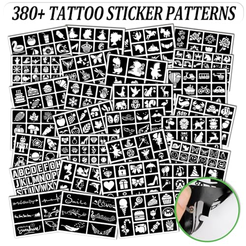 387 Temporary Tattoo Stencils for Face & Body Art