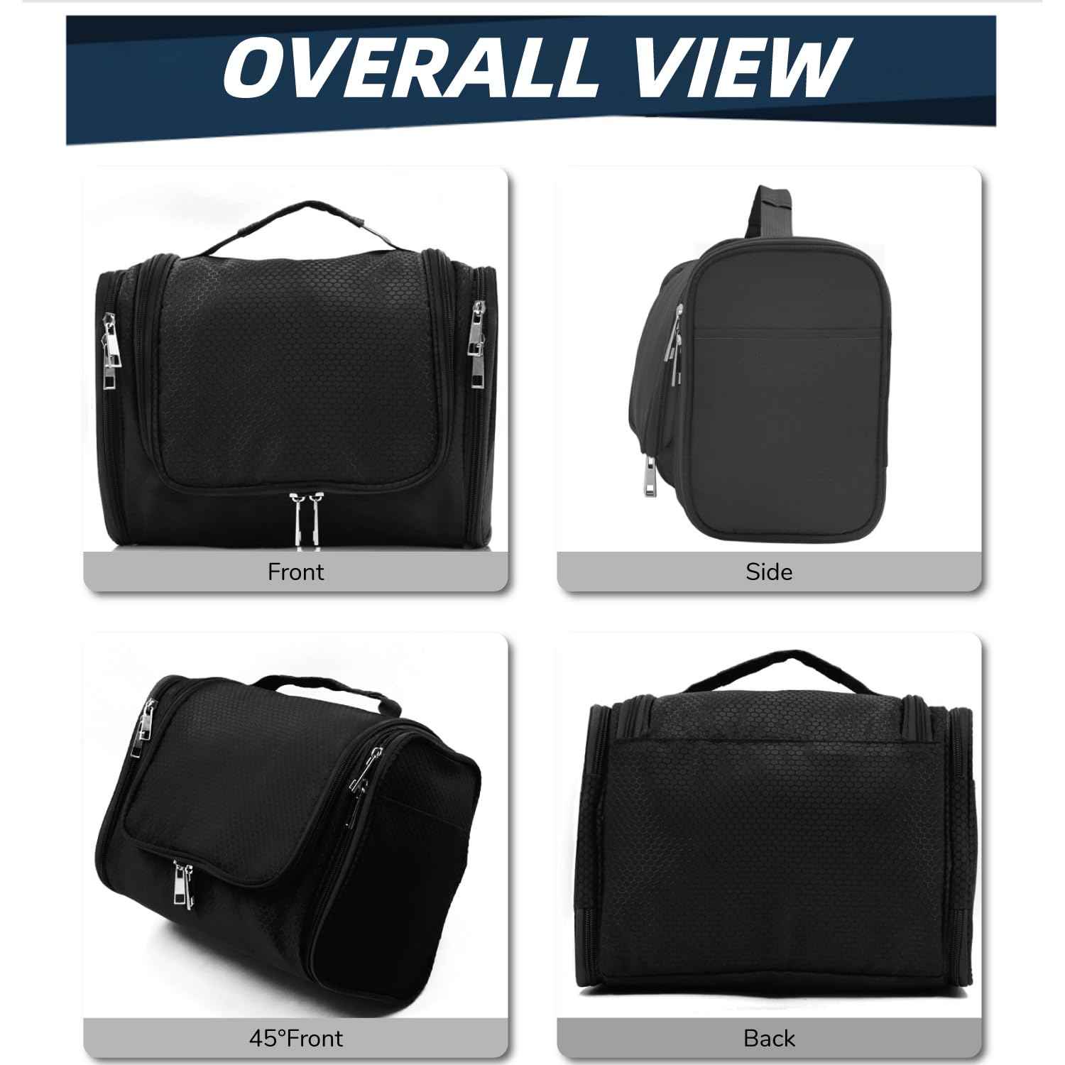 Buruis Large Capacity Toiletry Bag for Women and Men, Hanging Toiletry Organizer Cosmetics Makeup Bag, Water-resistant Dopp Kit Shaving Bags for Full Sized Toiletries, Travel Essentials (Black)