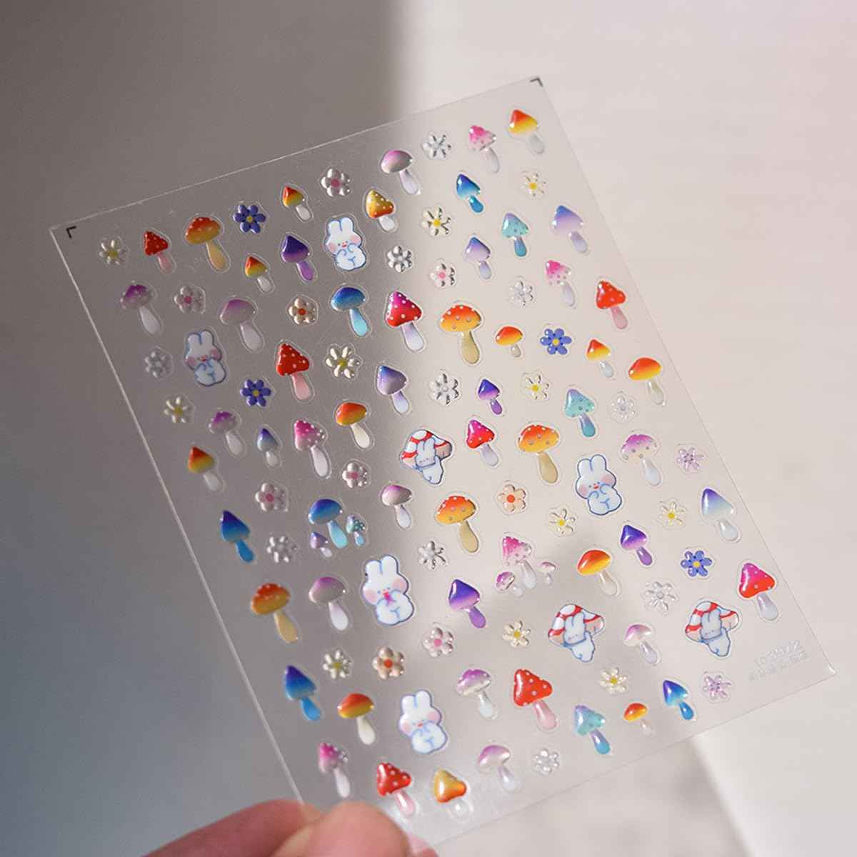 1 Sheet Cute Mushroom Nail Stickers Rabbit Flower Nail Art Decals 5D Jelly Sense Self-Adhesive Nail Design Stickers for Women DIY Spring Nail Art Supplies Acrylic Nails Accessories