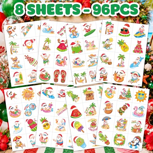 96 PCS Christmas Tropical Temporary Tattoos for Kids