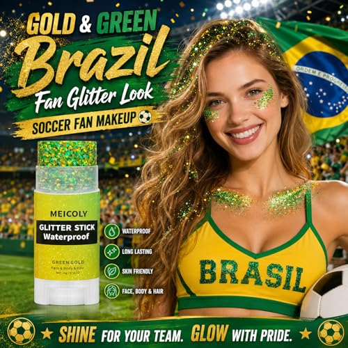 MEICOLY Brazil Glitter Stick for Soccer Events - Yellow & Green