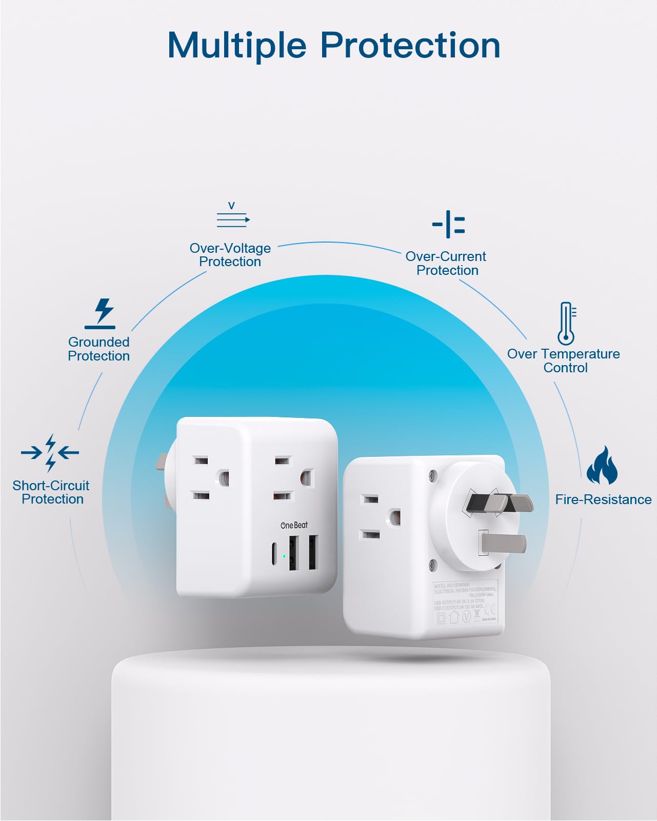 2 Pack Australia New Zealand Power Plug Adapter, Australia Travel Adapter with 3 American Outlets 3 USB Charging Ports (1 USB C), Type I Plug Adapter for US to Australia, Argentina, China