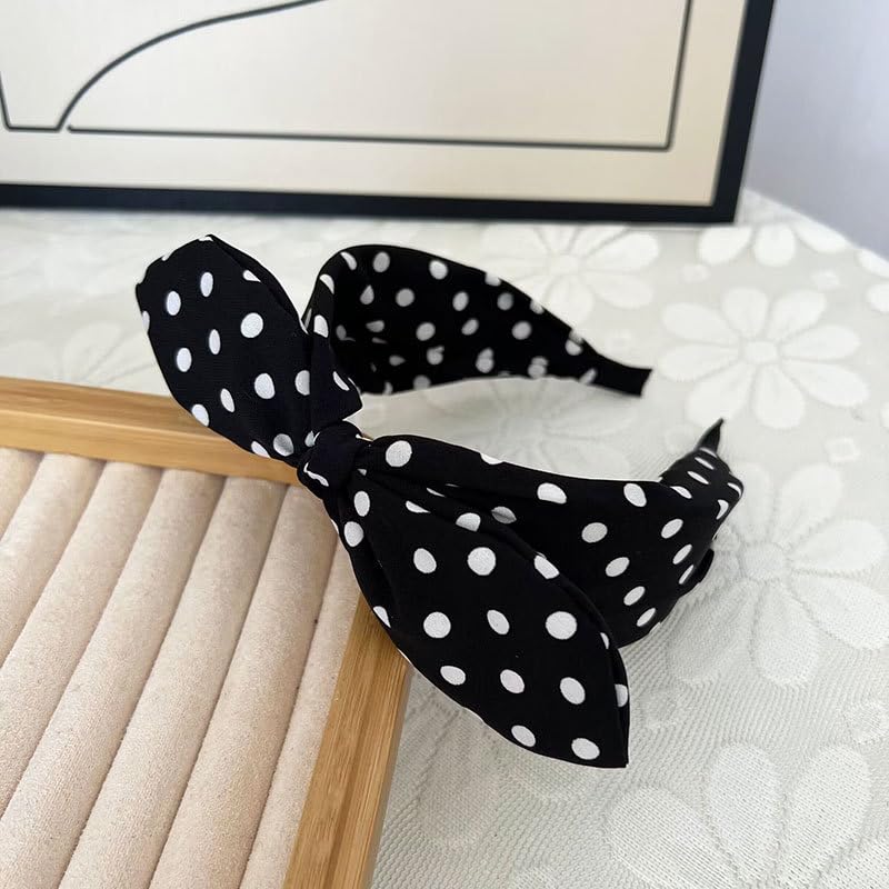 Deghew Black Polka Dot Bow Headband for Women & Girls - 1 Pack, Retro Halloween Costume Accessory
