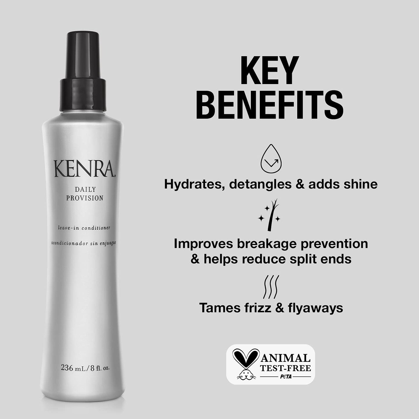 Kenra Daily Provision Leave-In Conditioner | Hydrates, Detangles, & Adds Shine | Tames Frizz & Flyaways | Thermal Protection | Helps To Resist Humidity | All Hair Types | 8 fl. Oz