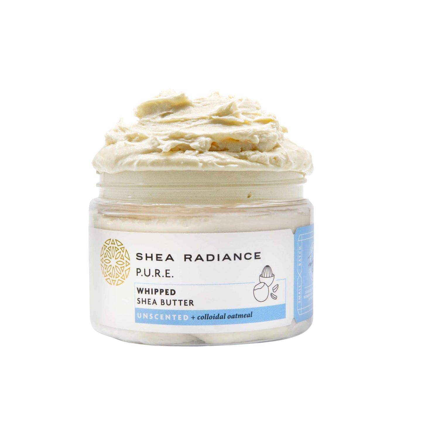 Shea Radiance P.U.R.E. Whipped Shea Butter with Colloidal Oatmeal - Whipped Body Butter Blended with Skin Soothing Oatmeal & Moisturizing Rice Bran Oil | Unscented (7 oz)