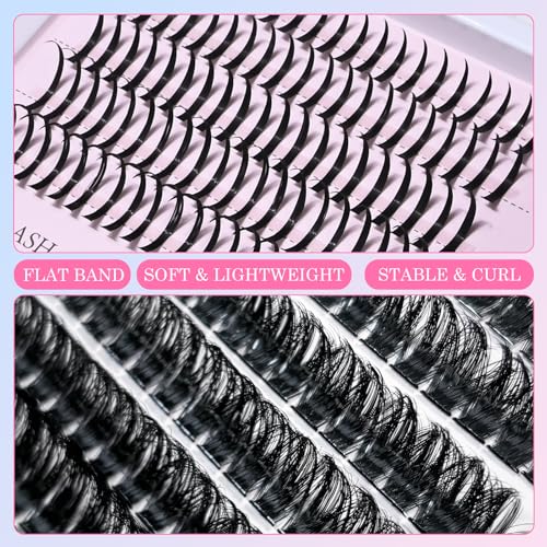 262Pcs Lash Clusters Kit, 80D 12-20mm Volume Eyelash Cluster, 14-22mm Spiky Lashes Extensions, DIY Wispy Fluffy and Spikes Individual Lashes Extension Kit with Lash Bond and Seal, Tweezers