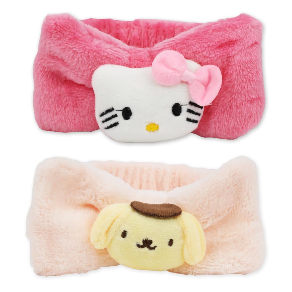 PERFECTSIGHT Kawaii Headband for Washing Face Cute Soft Coral Skincare Makeup Headband SPA Headbands for Pajama Parties Makeup and Face Washing Suitable for Girls Women, Kitty+Purin