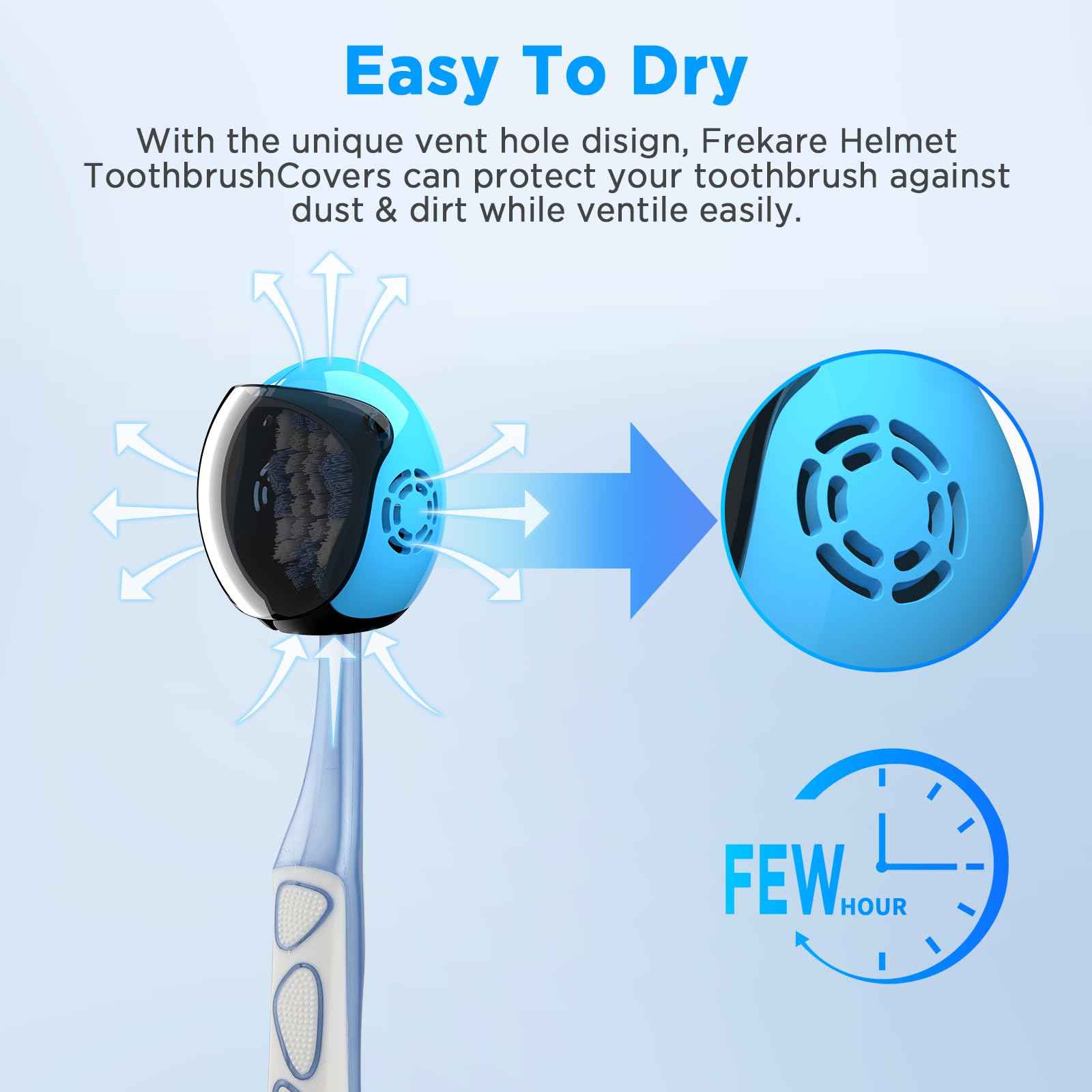 Frekare Helmet Toothbrush Covers Caps, Fits Most Manual and Electric Tooth Brushes, 4 Count (White, White, Grey, Black)