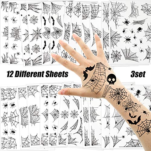 36 Halloween Spider Web Temporary Face Tattoos - 12 Styles