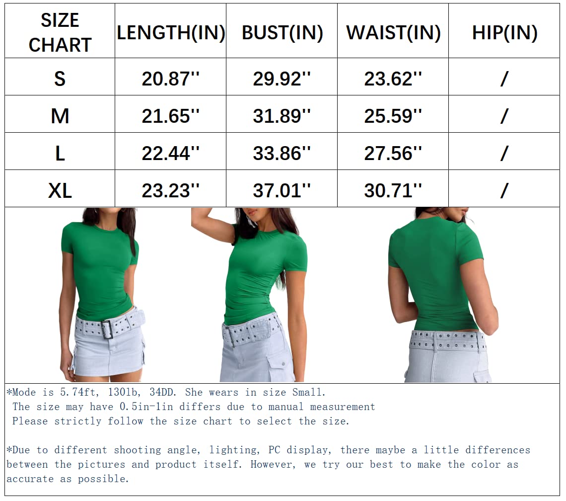 Abardsion Women's Casual Basic Going Out Crop Tops Slim Fit Short Sleeve Crew Neck Tight T Shirts (Mint Green, XL)