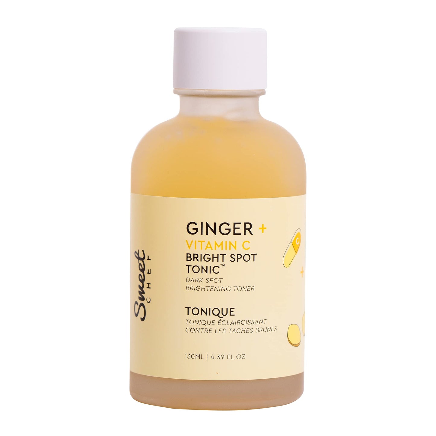 Sweet Chef Ginger + Vitamin C Spot Tonic - Ginger + Turmeric Vitamin C Facial Toner, Hydrates and Visibly Smooths Skin - Vitamin C Helps to Fade The Appearance of Dark Spots (130ml / 4.39 fl oz)