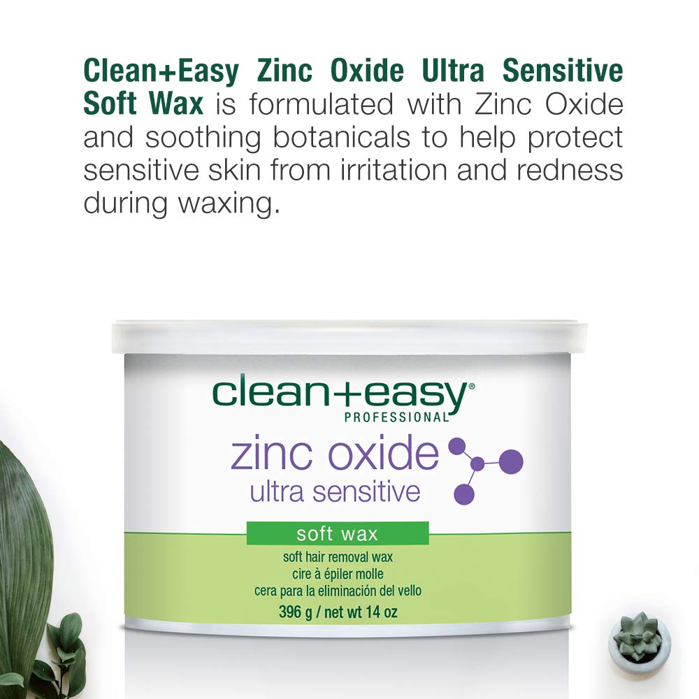 Clean + Easy Zinc Oxide Ultra Sensitive Hair Removal Depilatory Soft Wax, Soothes and Calms Skin Before and After Waxing - Perfect for Delicate Skin, Removes Fine to Medium Hair, 14oz